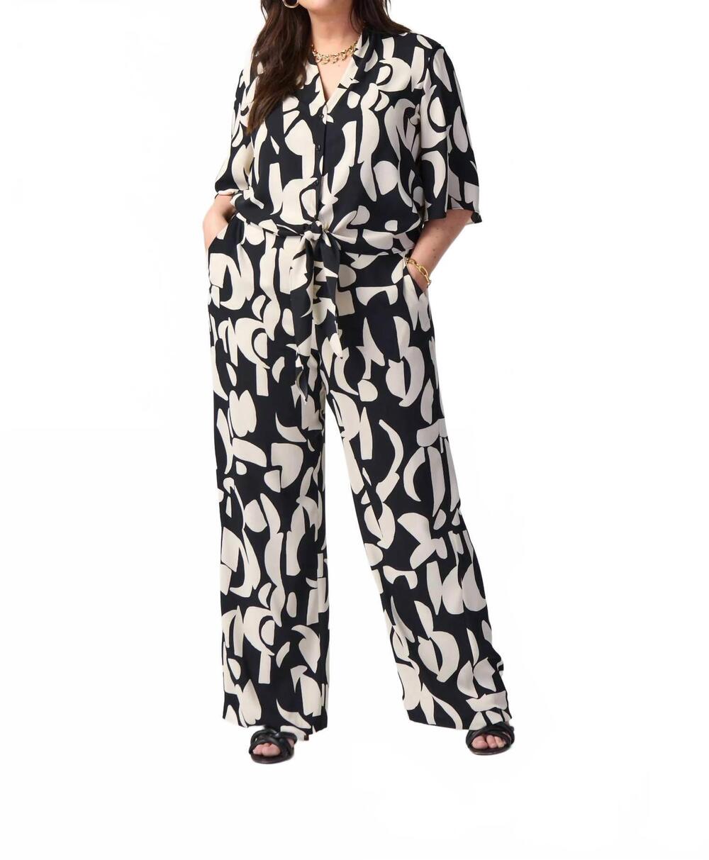 NEW JOSEPH RIBKOFF abstract print wide-leg pants in black moonstone